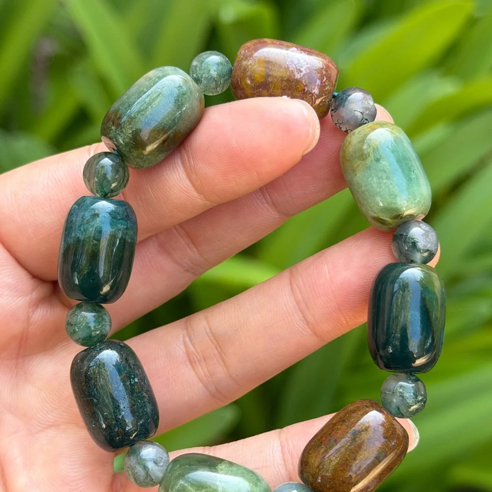 13mm stretchable‎ barrel shape ocean jasper bracelet 0377